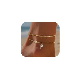 VEEDOFA Gold Initial Ankle Bracelets Gold Anklets for Women Non Tarnish Layered Waterproof Anklet for Women