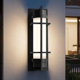 ALVIME Outdoor Wall Sconce, 15 inch Matte Black Exterior Lighting Fixtures, Waterproof Modern Outdoor Wall Light, Outside Sconce Lights for House, Entryway, Patio, Garage, E26 Base&Etched Opal Glass