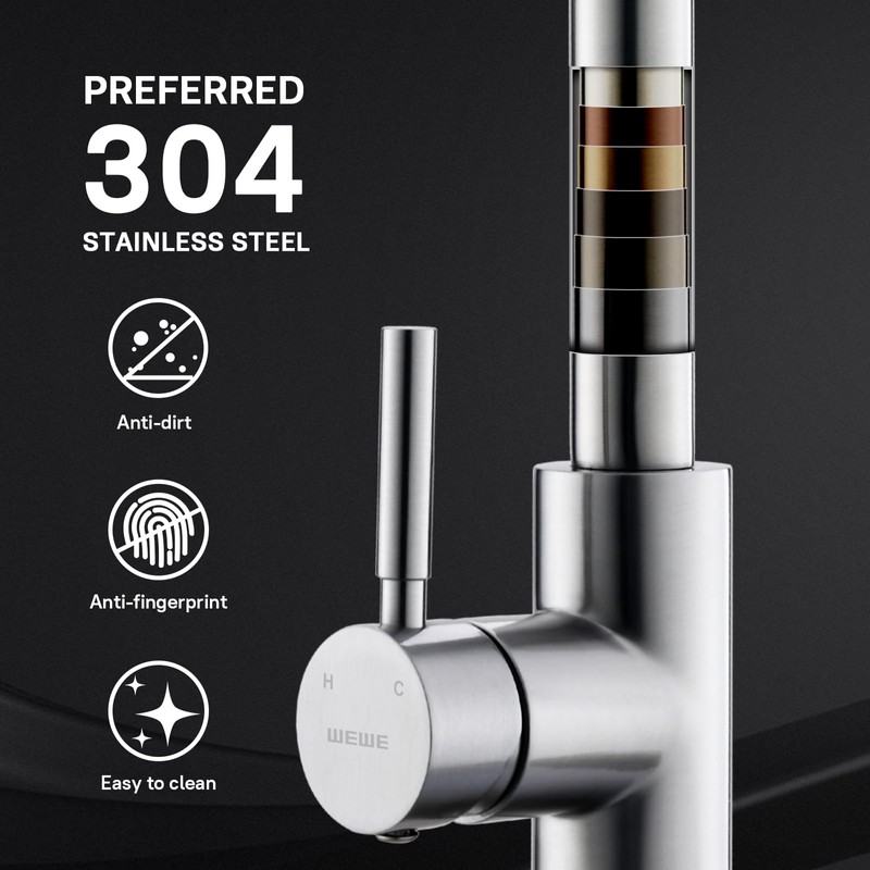 WEWE Kitchen Faucet with Pull Down Sprayer, Brushed Nickel Kitchen