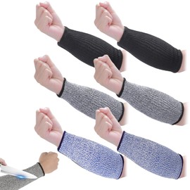 3 Paar Unterarmschutz Armsleeve Schnittfeste Ärmel Level 5 Arm Sleeves Gestrickter Unterarm Bandage Armstulpen für Männer und Frauen Garten Küche Kochen (Schwarz,Grau,Blau)
