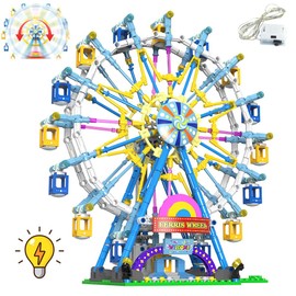 Rotating Ferris Wheel Building Blocks Kit with Lights Amusement Park Building Construction Toys Set for 6+ Year Boys Girls Birthday Gift, for Children 813pcs