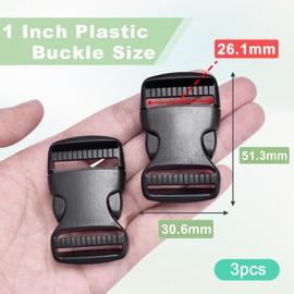 3pcs 1" Plastic Buckles for Strap Replacement, Quick Side Release Buckles Outdoor Camping Backpack Clip Buckle Clips for Dog Collar Nylon Webbing Belt Buckle Dual Adjustable