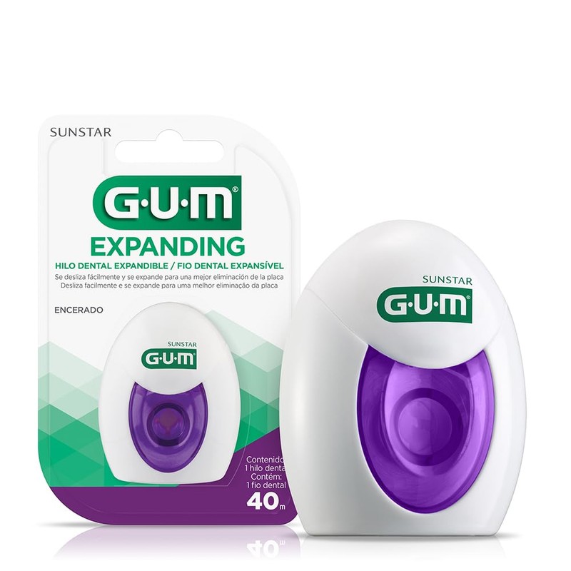 GUM - Hilo Dental Expanding Encerado, Limpieza Interdental Superior y