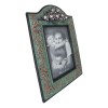 Western Silver Roses Turquoise Faux Tooled Leather Picture Photo Frame