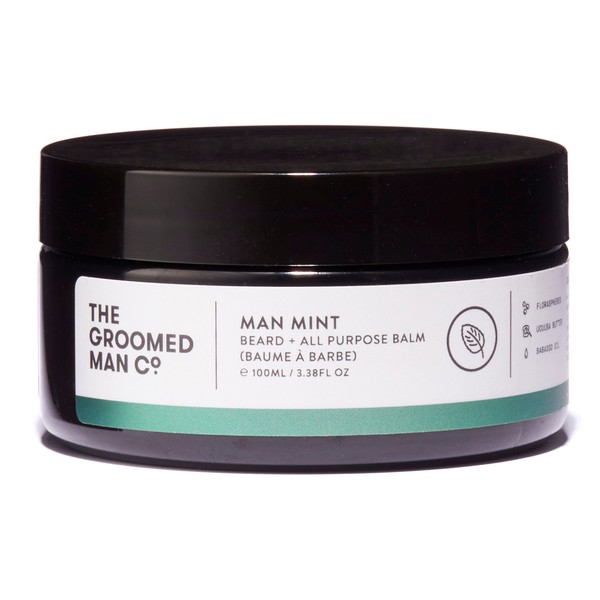 The Groomed Man Co Man Mint Scented Premium Beard Balm - Leave in Conditioner & Softener - Ucuuba Butter, Babassu Oil and All Natural Floraspheres - 3.38oz
