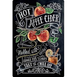 Tin Sign 20 x 30 cm Domed Hot Apple Cider Recipe Take The Chill Off Decorative Gift Sign