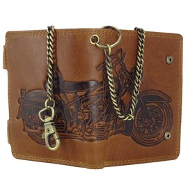 Leather Wallet for Men with RFID Protection with Coin Compartment and Embossing Genuine Leather Wallet (Brown Portrait Format, Motorcycle, Harley Davidson), brown, Classic