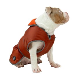 Ancol Stormguard Dog Coat in Terracotta - Waterproof Pet Jacket with Fleece Lining, Chest Protector, Elasticated Neck and Leg Straps - S