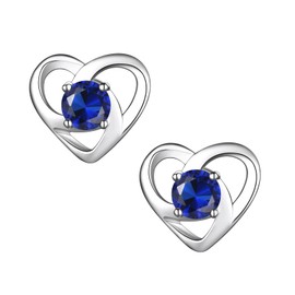 Hypoallergenic 925 Sterling Silver Celtic Knot September Birthstone Blue Sapphire Earrings, Birth Stone Jewelry Dainty Cute Stud Heart Shaped Hoop Earrings for Women Teen Girls