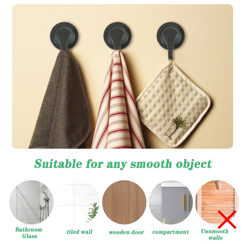 DRHYO 4Pack Heart Shape Suction Hooks, Vacuum Suction Cup Hooks,