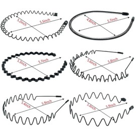 Tnkcter 6PCS Metal Hair Bands for Men Women, Spring Wavy Hoop Non-Slip Sports Headbands Unisex Black Hairbands for Slicked Back Hairstyles - Durable Gym Hairband Accessories for Men