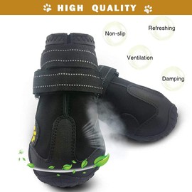 HuaTek Dog Boots, Waterproof Boots for Dogs, Dog Shoes with Non-Slip Sole, Reflective Straps, Outdoor Dog Shoes for Medium and Large Dogs (Black, Pack of 4)
