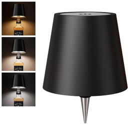 nulmvic nulmvic Wireless Bottle Lamp Shade - Portable LED Wine Bottle Lamp with Stopper, 3 Color Stepless Dimming Rechargeable Touch Wine Bottle Lights for Any Liquor Bottle Bars Restaurants (Black, 1 Pack)