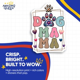 Dog Mama Stickers - Boho Paw Print - Puppy Mom - Cute Hearts - 2 Pack - 5" Wide Design - Adheres to Laptops, Tumblers, and More - Made in The USA - AQS0461