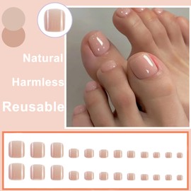 Ceboic 24Pcs French Press on Toenails, Short Square Fake Toe Nails Pure Color False Toenails, Glossy Nude Pink Stick on Toenails, Spring Summer Acrylic Full Cover Toe Nail Tips for Women and Girls
