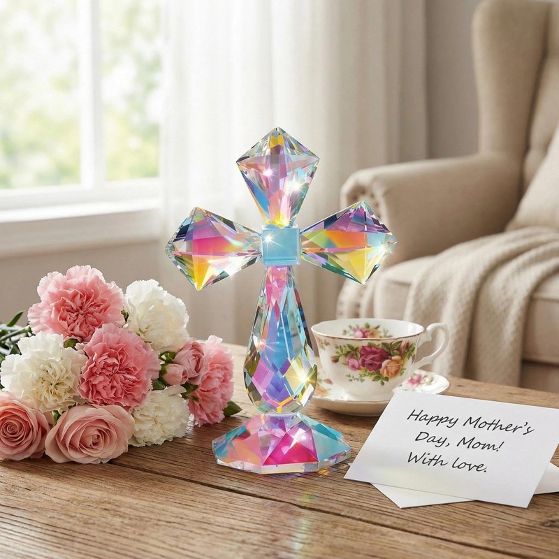 QFkris Colorful Crystal Cross Standing Decor