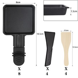 RoDzj Raclette Pans, Pack of 8, Raclette Pans Replacement with Non-Stick Coating and 8 Scrapers, Suitable for Most Raclette Grills (Black)