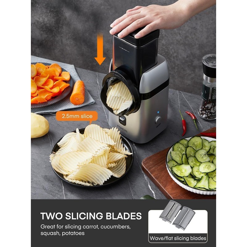 FOHERE Electric Cheese Grater, Upgraded 6-IN-1 Large Feed Chute Electric