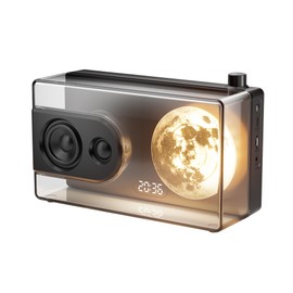 AIMHON Moon Night Light Bluetooth Speaker with LED Display, Dual Speakers, Digital Clock, White and Black (Black)