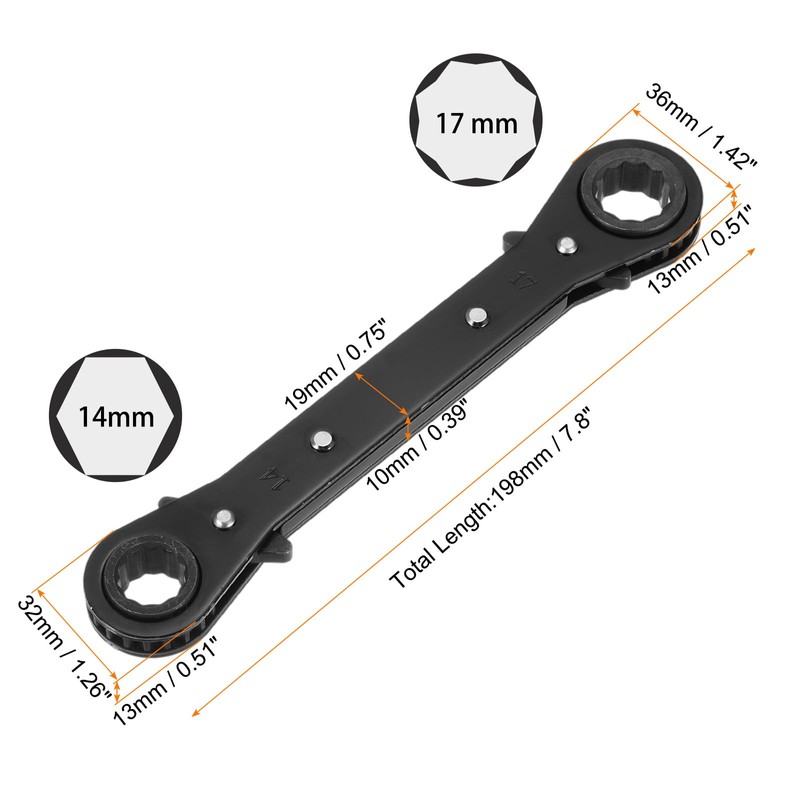 sourcing map Double Box End Reversible Ratcheting Wrench 14mm x
