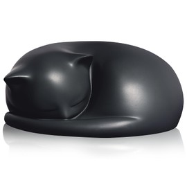 FUFYUKEY Cat Urn, Black Resin, Sleeping Kitty Pet Memorial Keepsake Funeral Urn for Cats Ashes, Up to 8kg, 7.87 x 7.87 x 3.15 inches