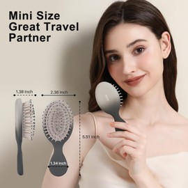 RHOS Mini Hair Brush for Women,Men and Kids, Travel Size Hair Brush for Purse & Pocket, Small Cushion Paddle Brush with Soft Bristles(1 Pack-Grey Gradient)