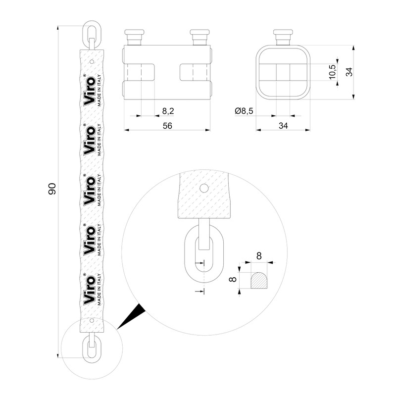 Viro Chain Lock, Motorcycle and Scooter Chain Lock, with Lock,