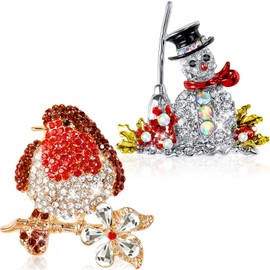 Otuuz 2 pcs 2 x 2 Inch Christmas Robin Brooch and Snowman Brooch Set Christmas Brooch Christmas Pin Bird Brooch for Xmas Women Girls Boutique Jewellery Gift
