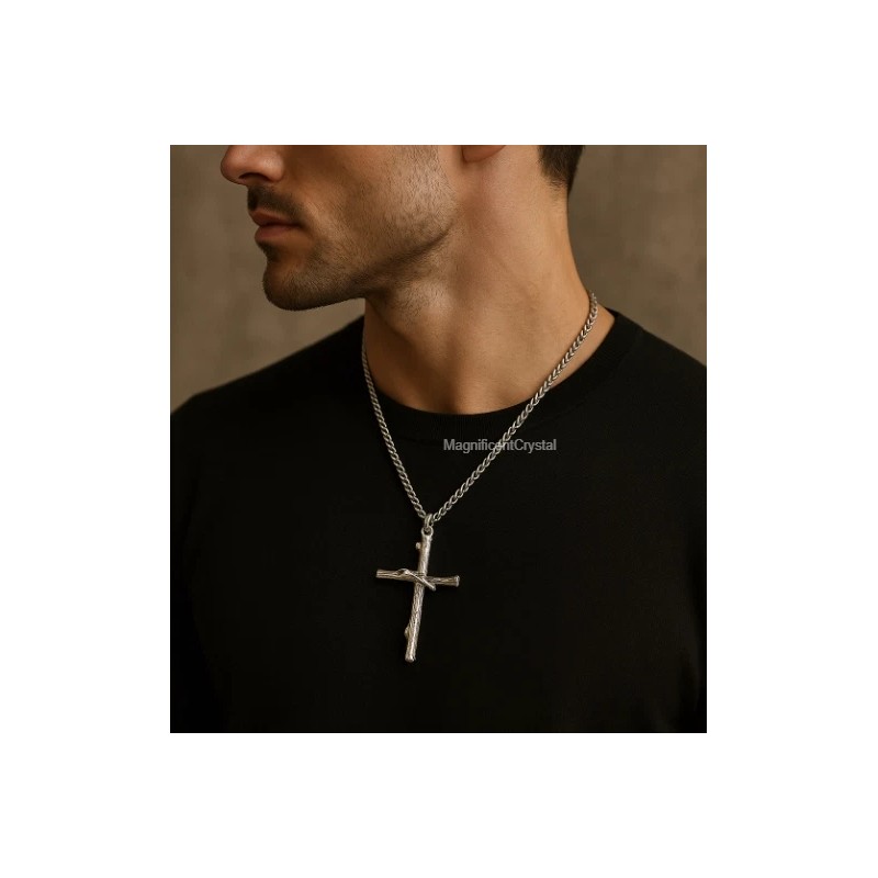 Unbranded Stainless Steel Tree Branch Cross Pendant Nature-Inspire