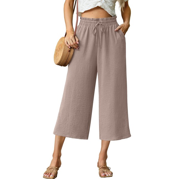 FREEOAK Womens Plus Size Wide Leg Flowy Pants High Waist
