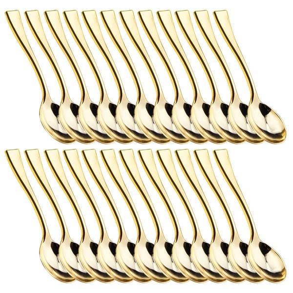DOERDO 24pcs Plastic Spoons Gold Mini Spoons Tasting Spoons for