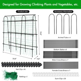 SCENDOR Cucumber Trellis for Raised Beds 70.8" L x 11.8" W x 70.8" H, Garden Trellis for Climbing Plants Outdoor, Black U-Shaped Large Metal+PE Coated Grow Support for Vines, Vegetables