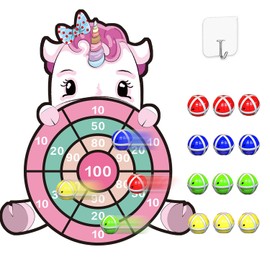 Unicorn Gifts for Girls 3-9, Large Unicorn Toy Kids Velcro Dartboard with 12 Sticky Balls Hanging Dart Throwing Game Sets Gift Girls 4-9 Years Birthday Gift for Children 4-11