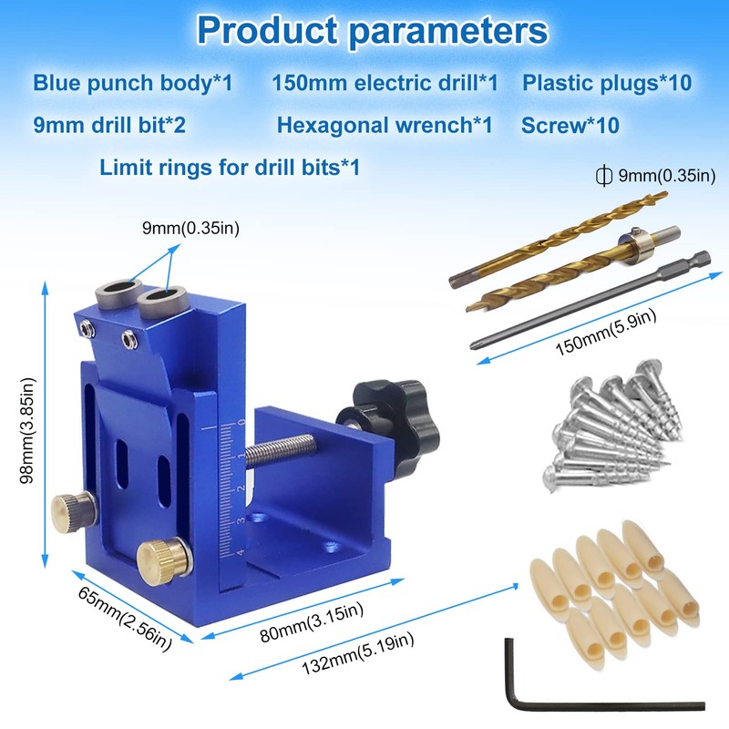 6 Piece Pocket Hole Jig Set, Angled Drilling Aid, 9
