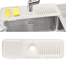 Sink Faucet Mat with Slope for Self Draining Silicone Sink Splash Guard as Soap Dish & Sponge Holder Faucet Handle Drip Catcher Tray for Kitchen Counter Bathroom (Apricot)