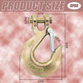 4 Pack 1/2" Clevis Chain Hooks, Heavy Duty Clevis Slip Hook with Safety Latch, Forged G70 Safety Chain Hooks for Trailer Transportation Towing Winches, 48,000LBS Capacity for Heavy Load