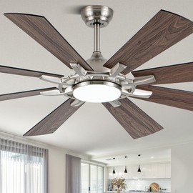 60 Inch Ceiling Fans withLights and Remote Indoor Outdoor 6 Speeds, Reversible Quiet DC Motor, 3 CCT, Bi-color 8 Blades Ceiling Fan with Light for Patios,Garage,Dining Room, Bedroom, Living Room