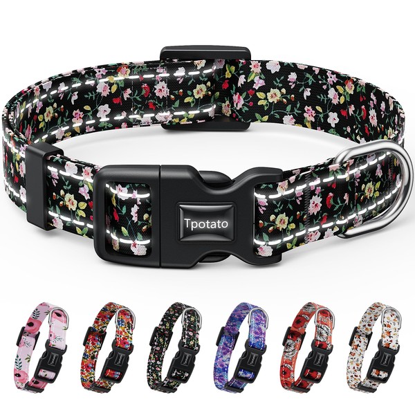 Tpotato Reflective Combination Pattern Girl Dog Collar for Puppy Small