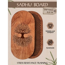 Wooden Yoga Board for Acupressure and Meditation with Nails for Deep Tissue Massage, Sadhu Board for Yoga Practice, Acupuncture Massage (oak8) (oak-oval, 0.31)