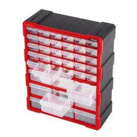 INTERTOOL Hardware and Craft Storage Organizer Cabinet, 39 Compartment Drawers, Plastic Container for Storing and Organization, Black and Red BX08-4013