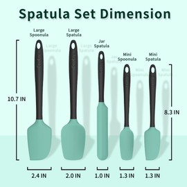 Coukre Silicone Spatula Set of 5,High Temperature Resistant, Food Grade Silicone, Dishwasher Safe, for Baking, Cooking (Aqua Green Black, Split-type)