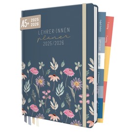 Häfft® Teacher Planner 2025/2026 A5+ "Flying Flowers" Hardcover Teacher's Calendar, School Year Planner, School Planner with Sayings, Stickers and More - Sustainable & Climate Friendly