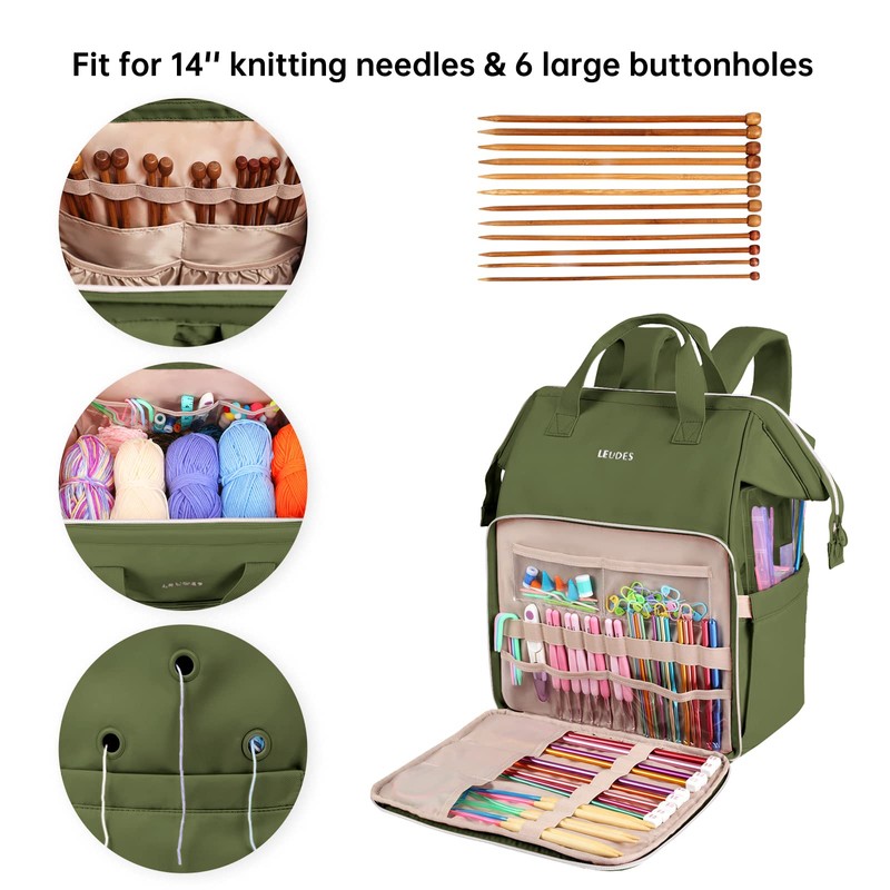 Leudes Knitting Bag Backpack, Yarn Storage Organizer Large Crochet Bag