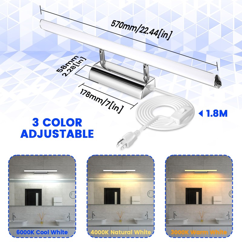Bonlux 9W Bathroom LED Vanity Light 22 inch, 3 Color