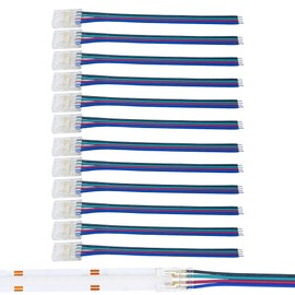Clearhill 10mm 4Pin 10Pcs COB LED Strip Connectors,Solderless Strip to Wire Connectors + 10cm Cable-Gapless Connection for Double Color 5V/12V/24V LED Strips,No Soldering Required,Secure Connection.