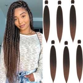 WIGENIUS Pre-Stretched Braiding Hair Ombre Brown 30 Inch 6 Packs/Lot Long Easy Braids Professional Synthetic Fibre Crochet Borders Yaki Texture Knotless Braiding Hair Extensions (1B/30)