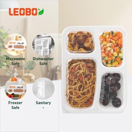 LEOBOX Meal Prep Container, 40 Pack White 4 Compartment To Go Containers Reusable BPA-Free Microwave Safe Food Storage Bento Box with Lids 34 oz