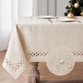 MIULEE Mantel rectangular de poliéster de lino natural grueso con recortes decorativos impermeables resistentes a manchas y arrugas, mantel de mesa de granja para fiesta de Acción de Gracias, boda, 55