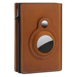 Wallet Genuine Leather Air Tag Wallet RFID Technology Credit Card Holder with Minimalist Wallet for Men - color: Brown
