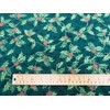 Christmas Fabric - Holly & Berry Metallic Gold Leaf Print